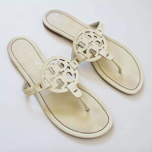 Tory Burch Miller Sandals 11 M Cream Off White Patent Leather Flat Beach Boho